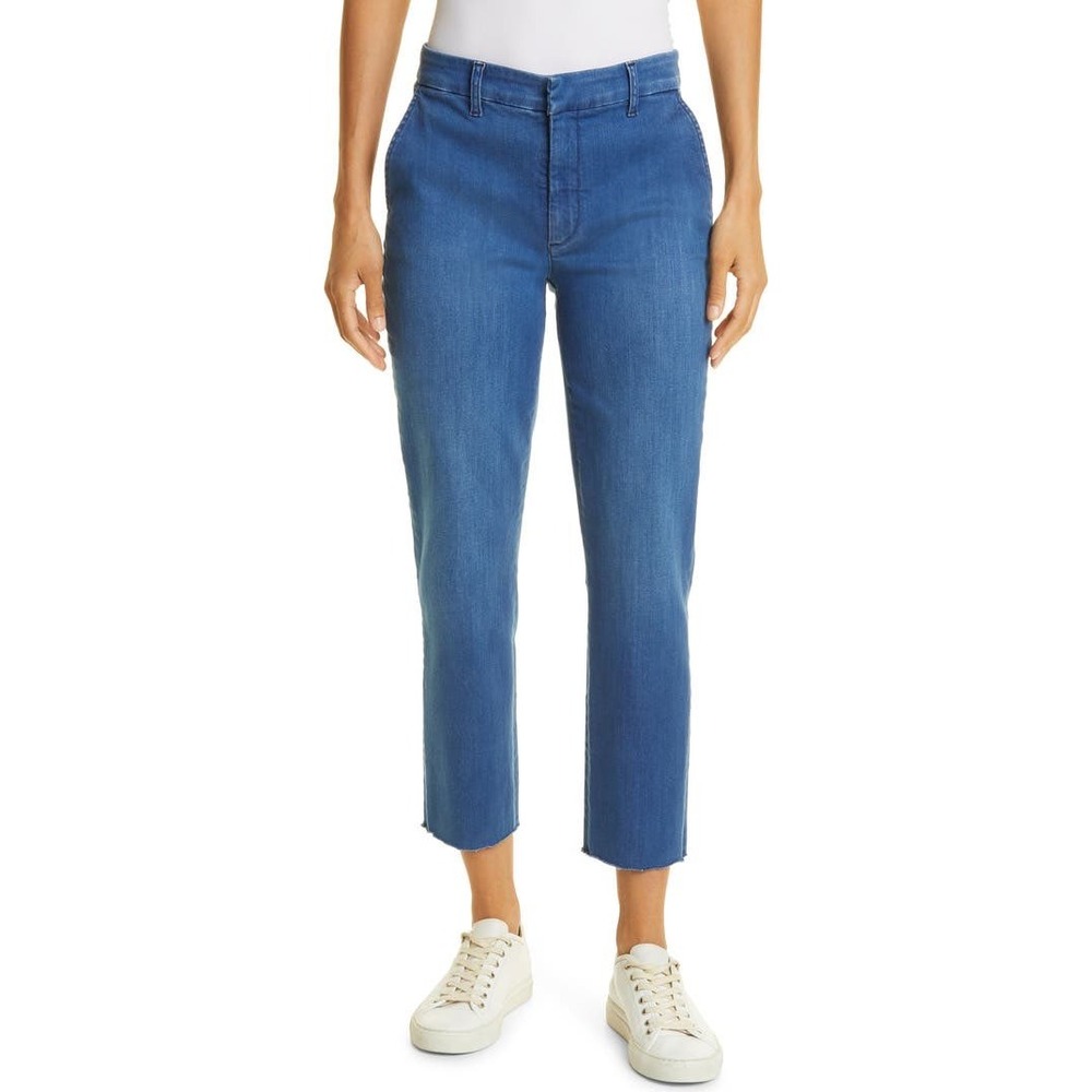 Frank & Eileen Wicklow Italian Denim Chino Blue Raw Hem Pants, Women's Size 8